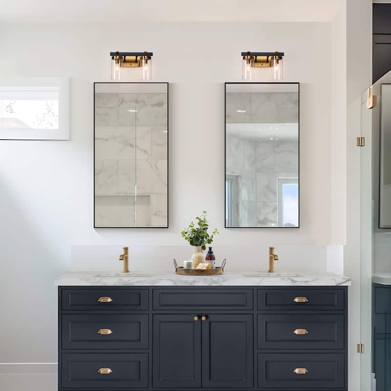 Modern Elegant 2/3-Light Black Gold Bathroom Vanity Light Dimmable Glass Wall Sconces