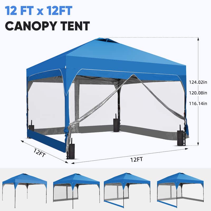 Ainfox 12x12FT Pop Up Canopy Tent with One Push Setup, Gazebo with 4 PVC Transparent Sidewalls