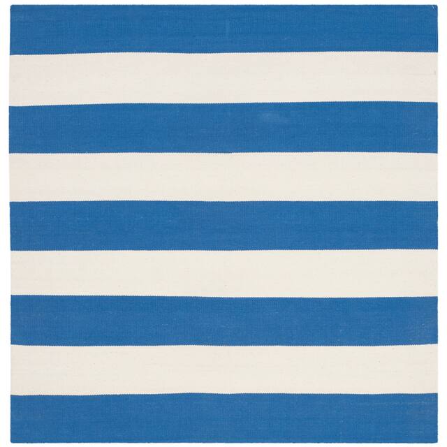 SAFAVIEH Handmade Montauk Caspian Stripe Cotton Flatweave Rug - 4' x 4' Square - Blue/Ivory