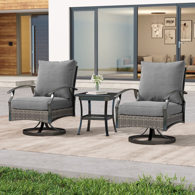 3 Piece Patio 25" W Swivel Chair Seating Group with Cushions