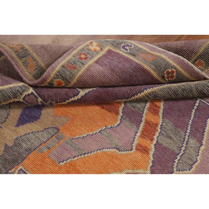 Hand Knotted Oriental 100% Wool Carpet Transitional Geometric Purples Oushak Area Rug - 6' 11'' X 4' 0''