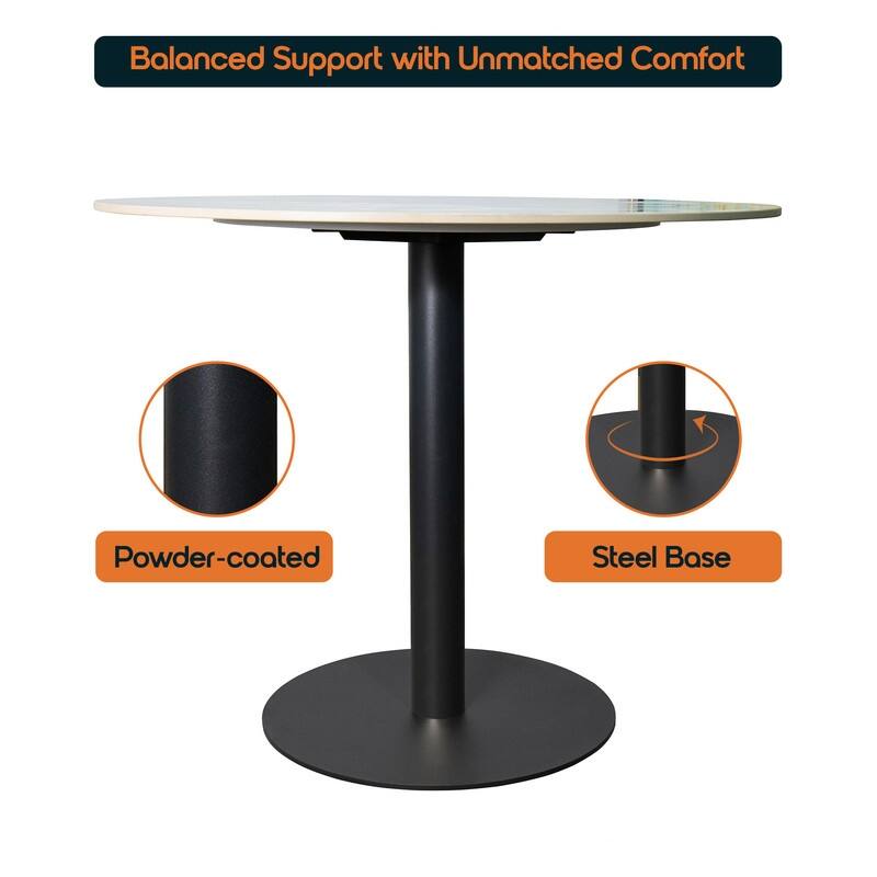 Vail Round Dining Table 36 in. Sintered Stone Tabletop in Black Stainless Steel Round Pedestal Base for Kitchen and Dining Room