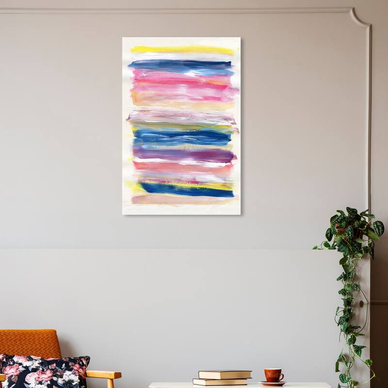 Wynwood Studio Abstract The Dawn Today Pink and Dark Blue Modern & Contemporary Wall Art Canvas Print - 30 x 20