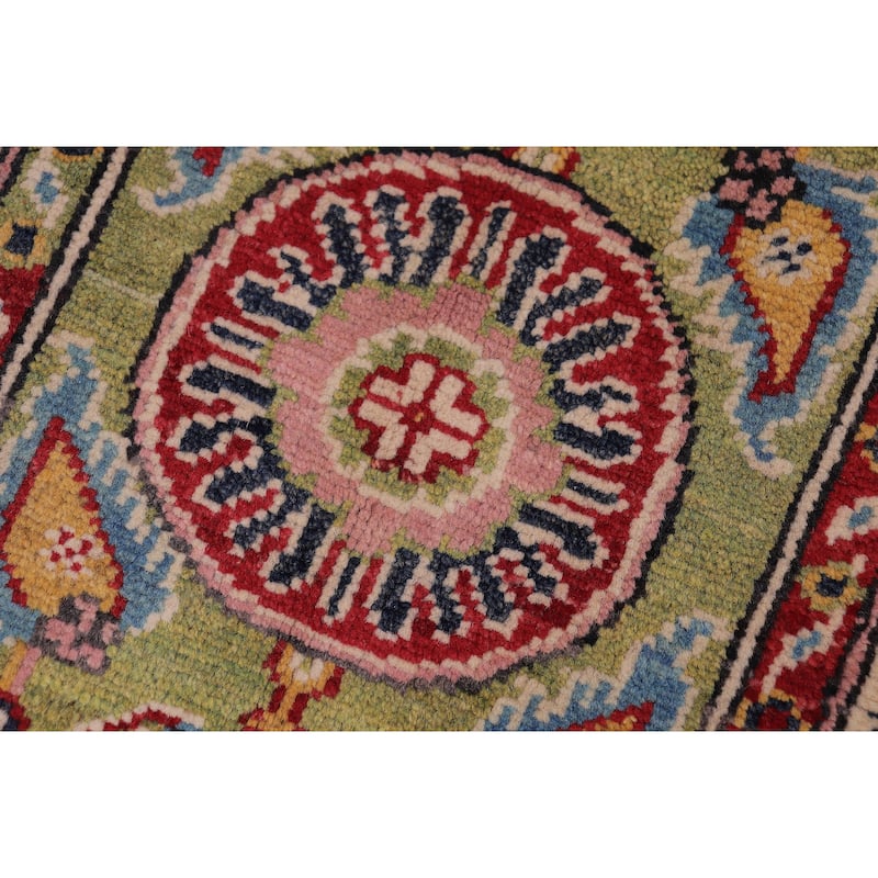 Southwestern Kazak Johnny Green/Beige Wool Rug - 2'0'' x 3'0''