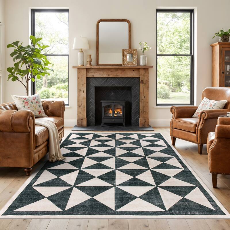 World Rug Gallery Geometric Diamond Washable Non-Slip Area Rug