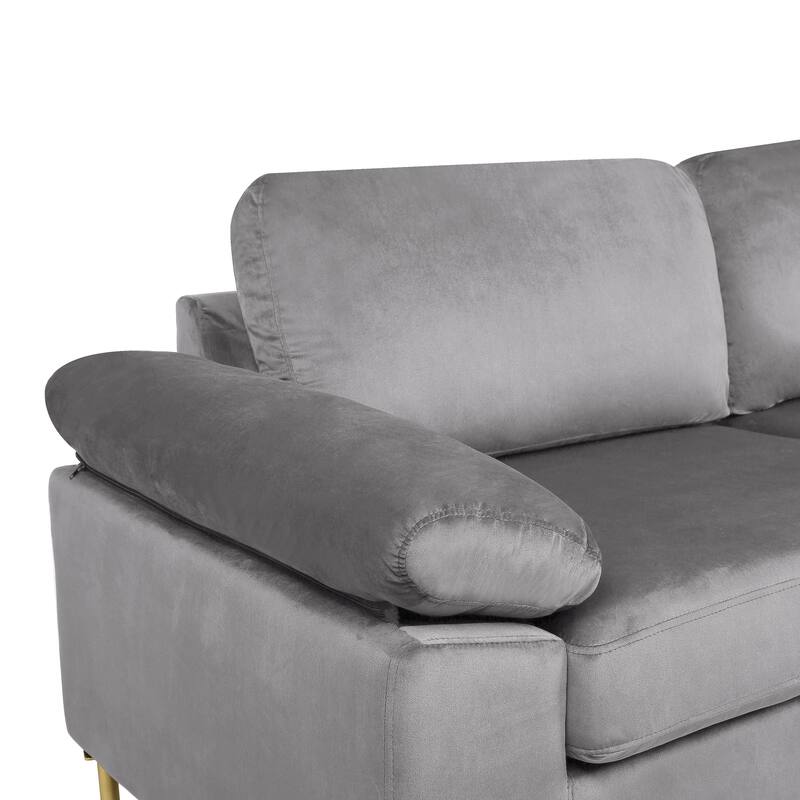 Gray Velvet Sectional Sofa with Chaise