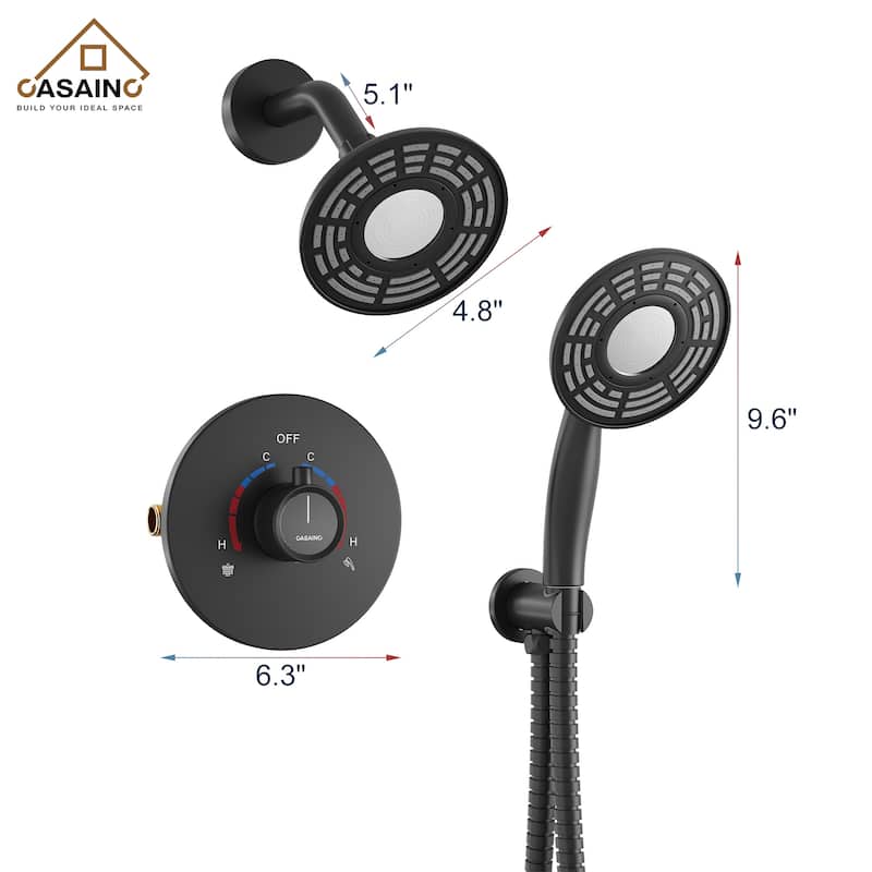 CASAINC 2-Spray 5 in. Shower Faucet Kit Wall Mounted Fixed and Handheld Dual Shower Heads 1.8 GPM - 5" x 5"