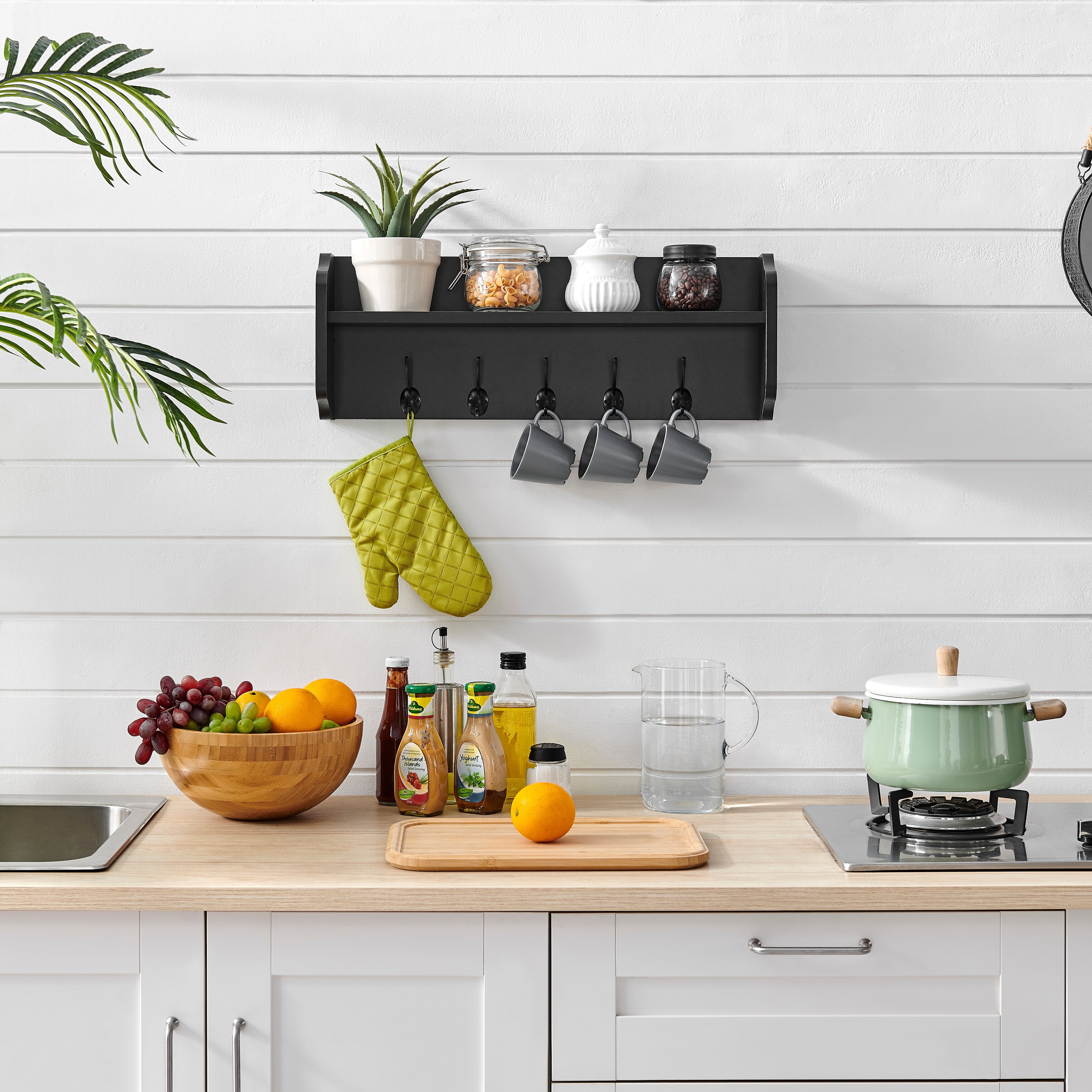 Utility wall shelf with hooks best sale
