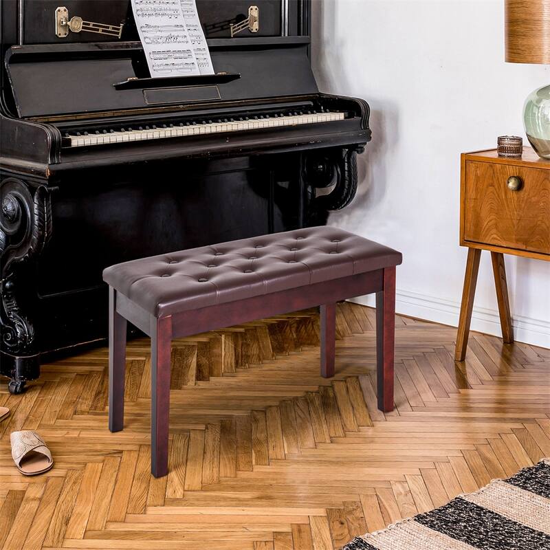 Duet Piano Chair with Faux Leather Padded Cushion and Wooden Frame