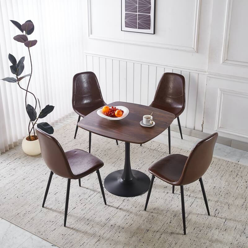 Pedestal Dining Table Round Top MDF and Metal Halloween Style Modern
