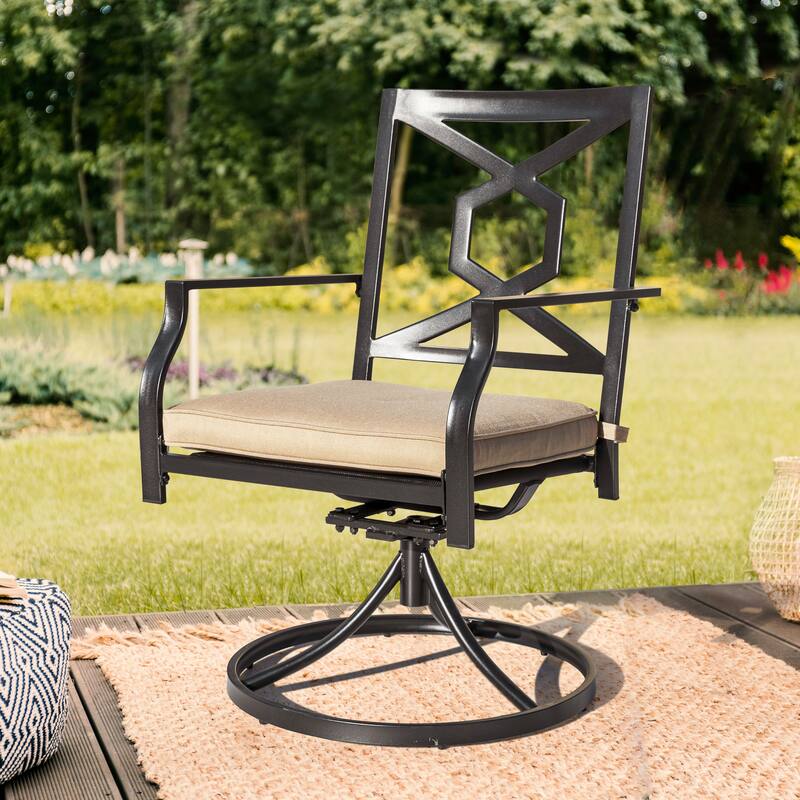 Outdoor 2-Piece Metal Swivel Dining Chairs with Cushions