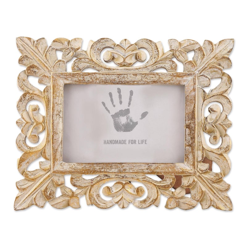 Novica Handmade Golden Leaves Wooden Photo Frame (4X6) - Beige