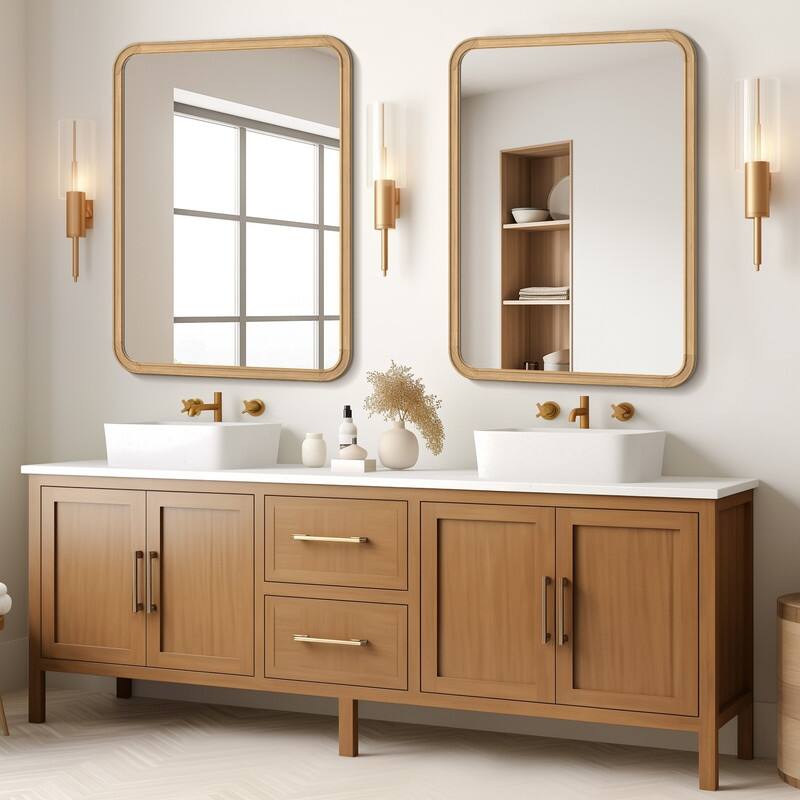 Pine Wooden Framed Standard Farmhouse Style Rectangle Wall Mirror