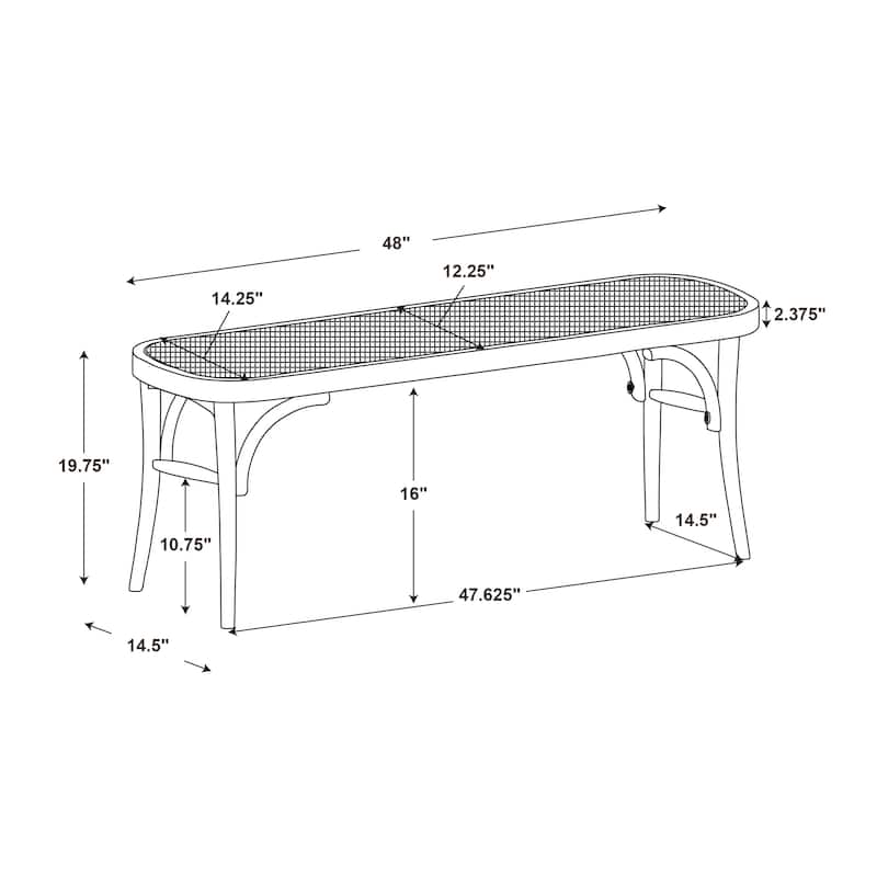 Solid Bentwood Wooden Bench - 48" - Brown