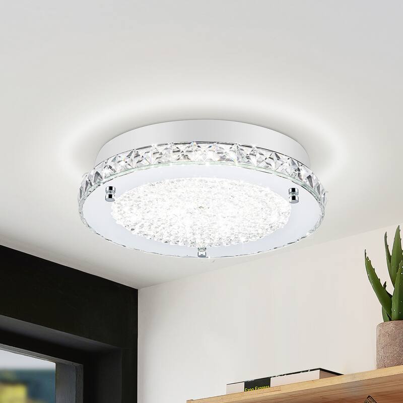 LED Crystal Flush Mount Ceiling Light Dimmable Crystal Light Fixture Flush Mount Lighting Crystal Ceiling Light - 11in