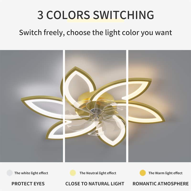 Modern Ceiling Fan with Lights Remote Control, 3 Light Color 6 Speeds