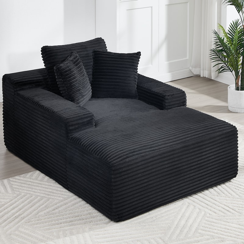 Deep Seat Chaise Lounge Chair, Wide Armrest Sleeper Sofa with Three Soft Pillows, Convertible Boneless Sofa Bed Daybed