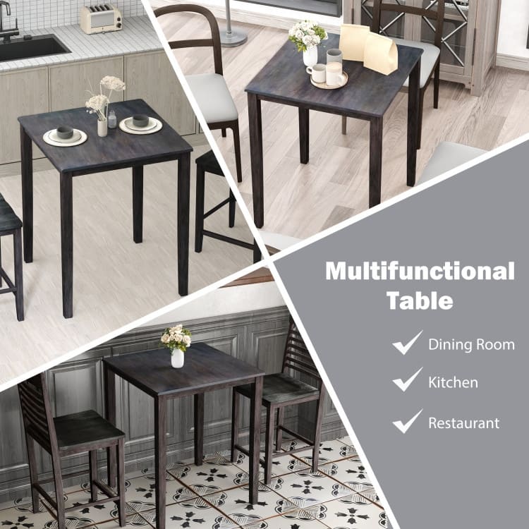 Modern Gray Rubber Wood Dining Table 30” Square Counter Height Table with MDF Top - 30" x 30" x 36"