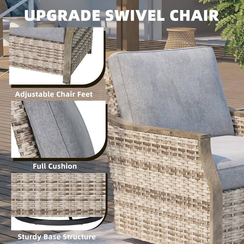 EROMMY 4-Piece Patio Furniture Set with Swivel Rocking Chairs, Outdoor Wicker Conversation Set with 3-Seat Sofa and Coffee Table