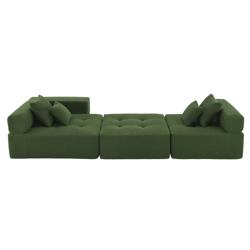 105.5" Corduroy L-Shaped Modular Sectional Sofa with Wide and Deep Seat, Tufted Design, and No Assembly Required