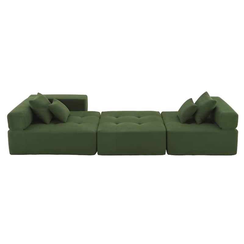 105.5'' Modular L-Shaped 3-Seater Sectional Sofa in Corduroy Upholstery with Tufted Design and 4 Pillows, No Assembly Needed