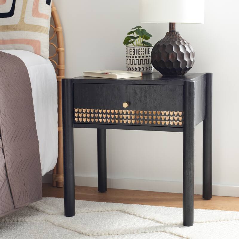SAFAVIEH Kyleigh 1-Drawer Nightstand - Black/Gold