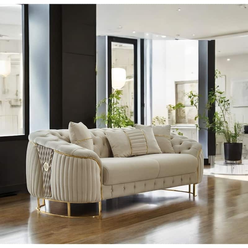 Luis Upholstered Velvet Loveseat - Cream