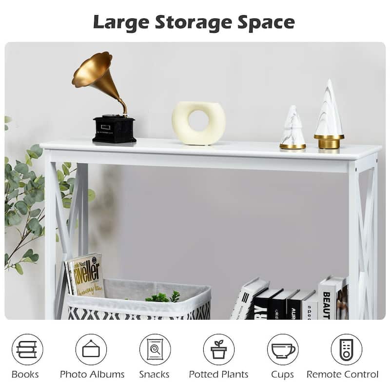 Space-Saving Console Table with Modern X-Shape and Large Shelves Perfect for Entryway or Living Room