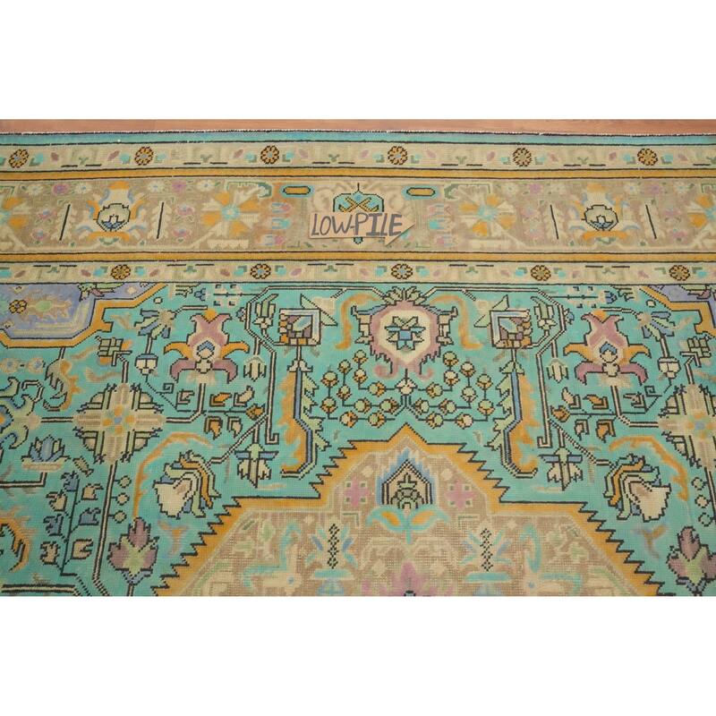 Hand Knotted Oriental 100% Wool Carpet Traditional Floral Navy Blue & Blues Tabriz Area Rug - 11' 3'' X 8' 1''