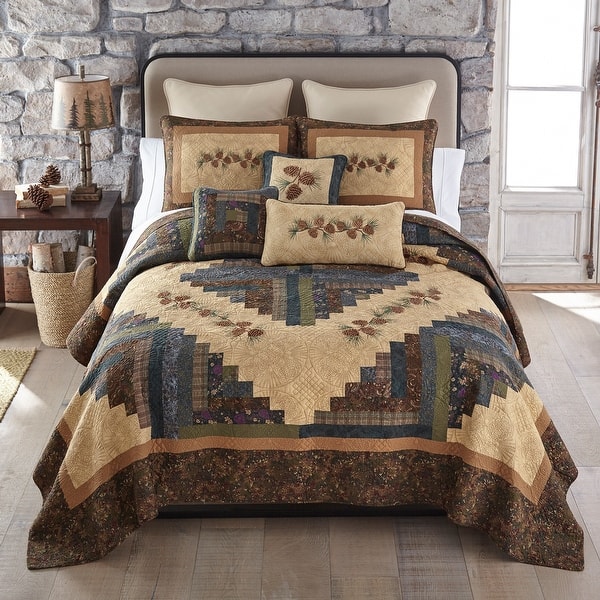 slide 2 of 6, Donna Sharp's Cabin Raising Pinecone Quilt Collection Brown/Ivory - King
