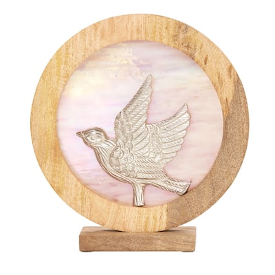 River of Goods Round Decorative Stained Glass Mango Wood Stand - 13" x 3" x 14"