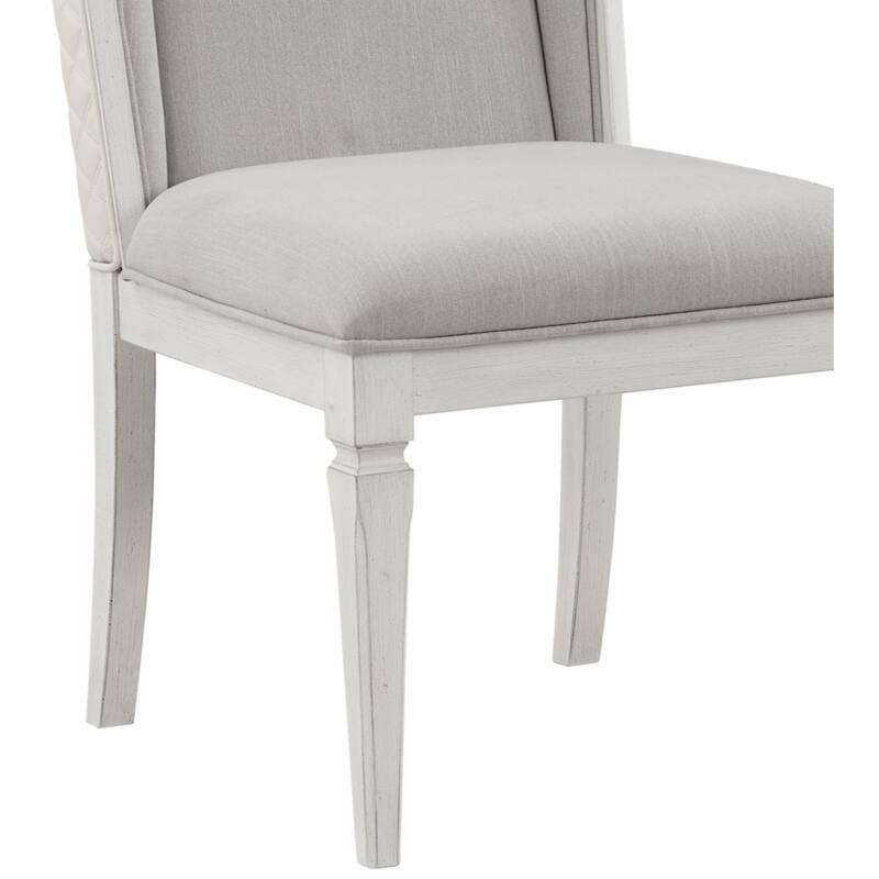 Side Chair (Set-2), Light Gray Linen & Weathered White Finish