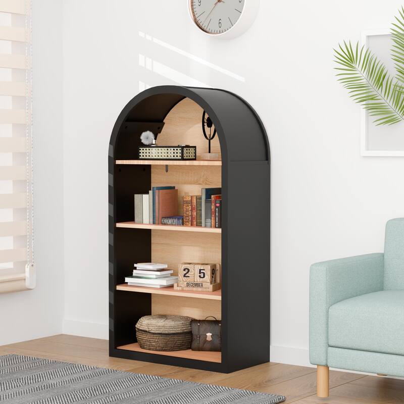 Modern Freestanding Arched Bookcase, 43" Open Display Cabinet, Stylish 4-Tier Bookshelf with Shelf for Living Room, Home Office