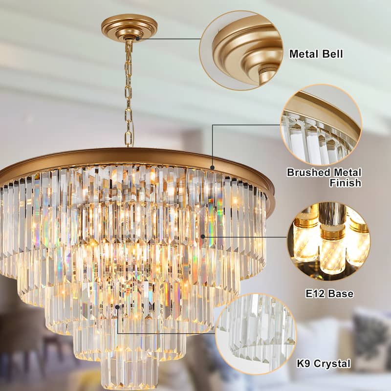 Modern Crystal Chandelier, Black Luxury Adjustable Pendant Light for Living Room(Bulbs Included)