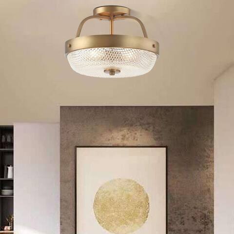 Modern 11.8" Semi Flush Mount Light With Dome Glass Shade - 11.8*11.8*7.8H