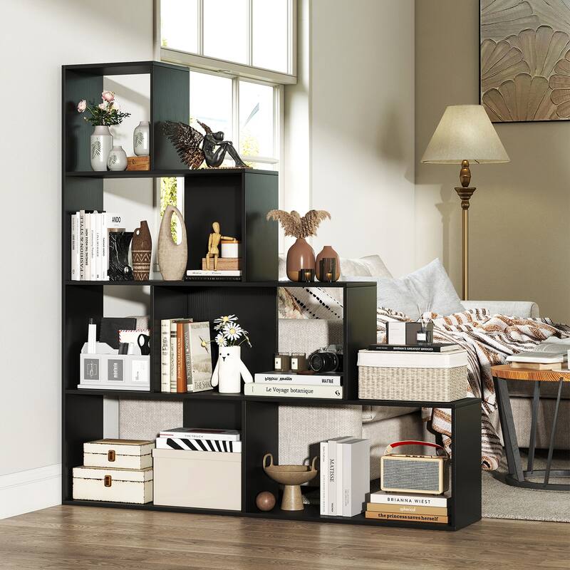 Gymax 2PCS 4-Tier Bookshelf w/6 Storage Cubes 64'' Tall Modern