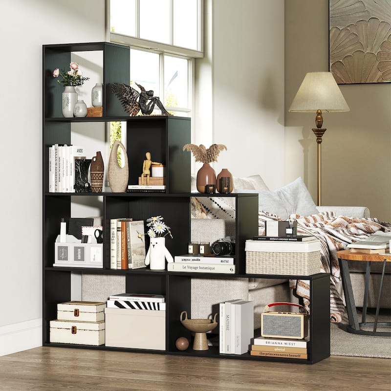 Gymax 4-Tier Bookshelf w/ 6 Storage Cubes 64'' Tall Modern Geometric