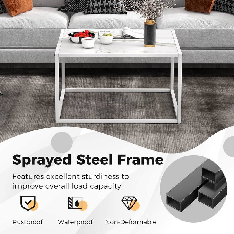 Costway Coffee Table Modern Rectangular Coffee Table Metal Frame For - 27.5'' x 27.5'' x 16''