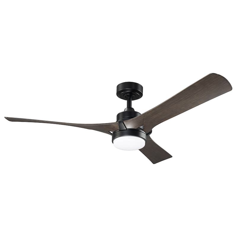 52" Modern Dark Walnut Dimmable LED Propeller Ceiling Fan with Light and Remote
