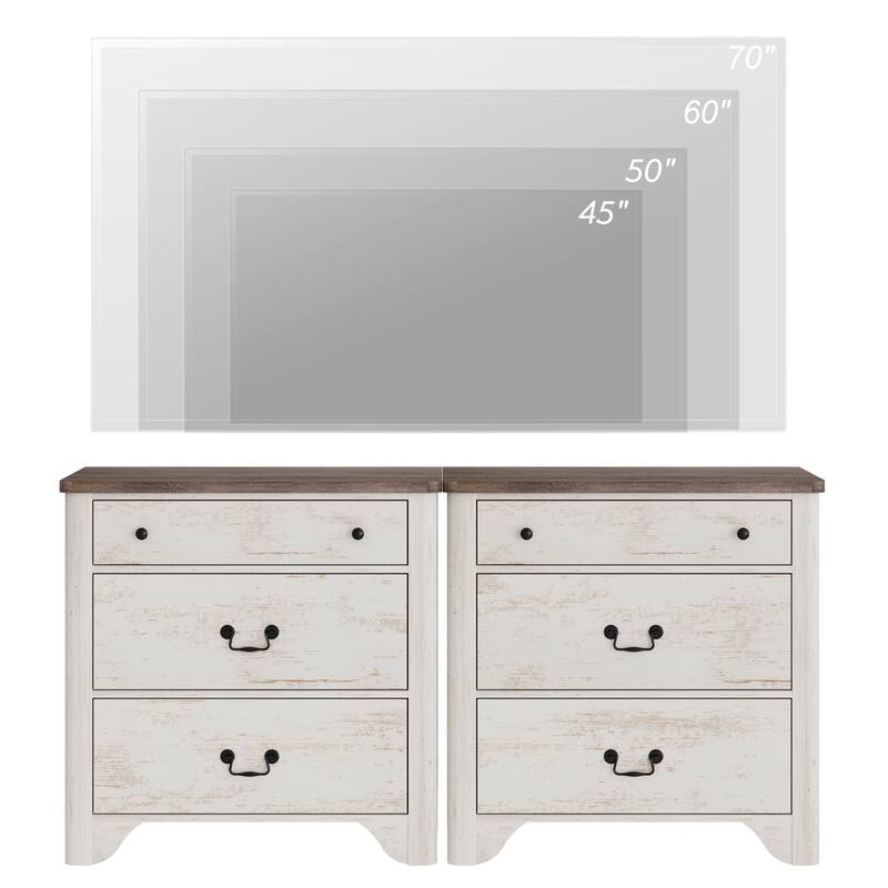 WAMPAT Farmhouse TV Stand For Tvs Up To 45", Wood Entertainment Center With 3 Drawers, TV Console With Large Storage