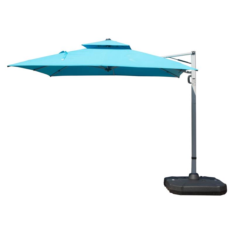10x10 Square Cantilever Umbrella with Center Pole, Lake Blue, 360° Rotation, 5-Position Tilt, Hydraulic Opening, UPF 50+