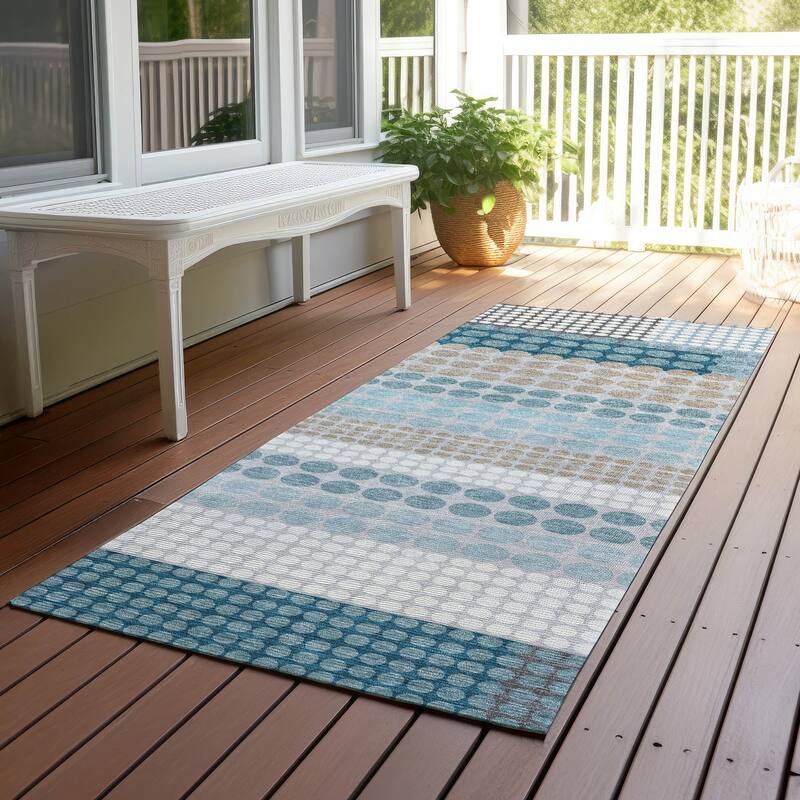 Machine Washable Indoor/ Outdoor Casual Dotty Chantille Rug - Teal - 2'3" x 7'6"