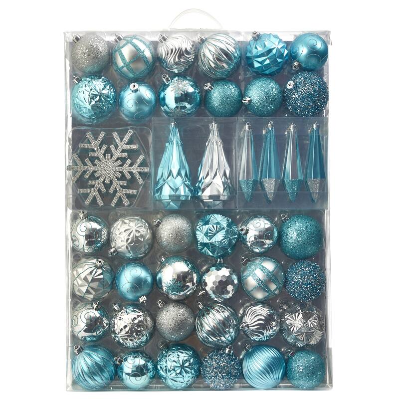 52ct Blue Shatterproof Assorted Finishes Christmas Tree Ornament 6" (150mm)