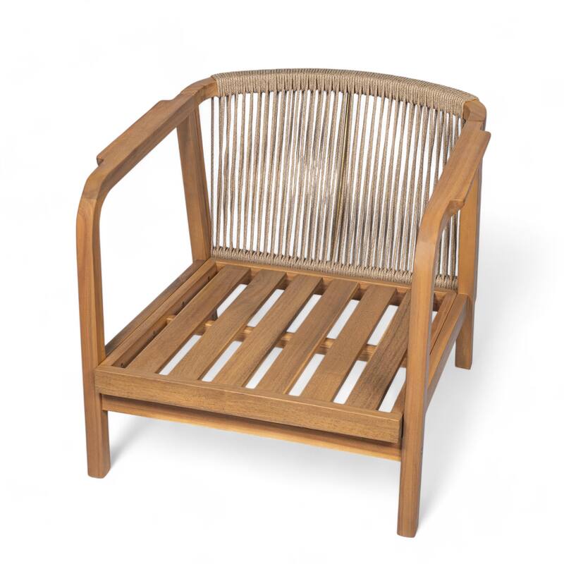 [Set of 2] 28" Outdoor Lounge Chair with Woven Backrest, Solid Wood Frame, Comfortable Cushions, and Curved Armrests