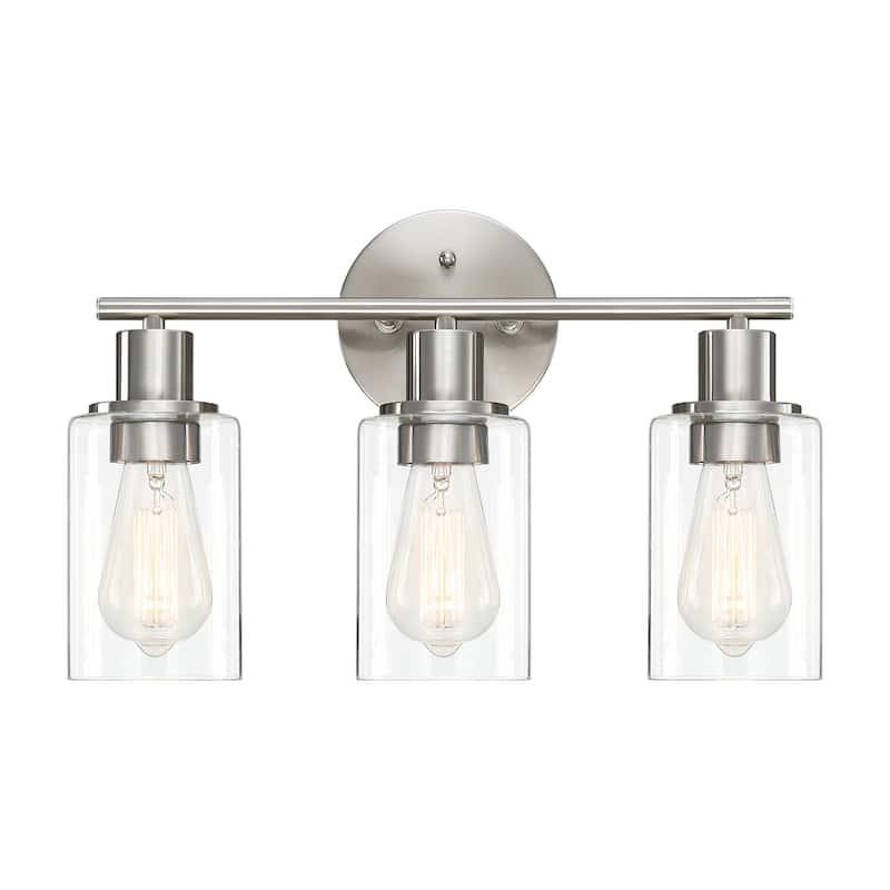 3-Light Bathroom Vanity Light with Cylinder Glass Shade - Brushed Nickel