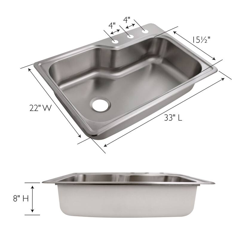 Design House 33" Drop In Single Basin Stainless Steel Kitchen Sink