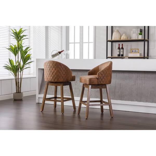 Set of 2 360 Degree Swivel Counter Height Chairs with Footrest Bed