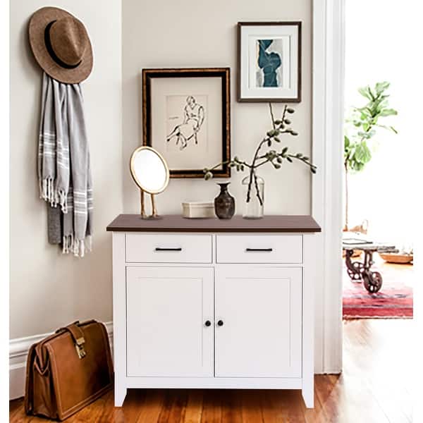 slide 2 of 15, White Wood 2-Drawer 2-Door Sideboard Storage Cabinet - 32.83" H x 35.81" W x 15.75" D