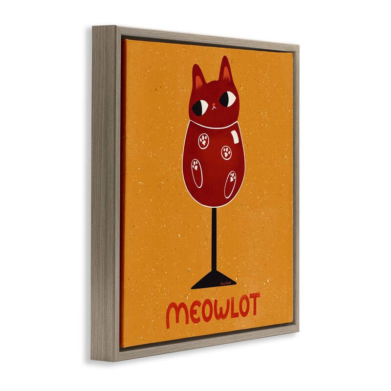 Stupell Meowlot Cat Merlot Framed Floater Canvas Wall Art Design By Carrie Cantwell