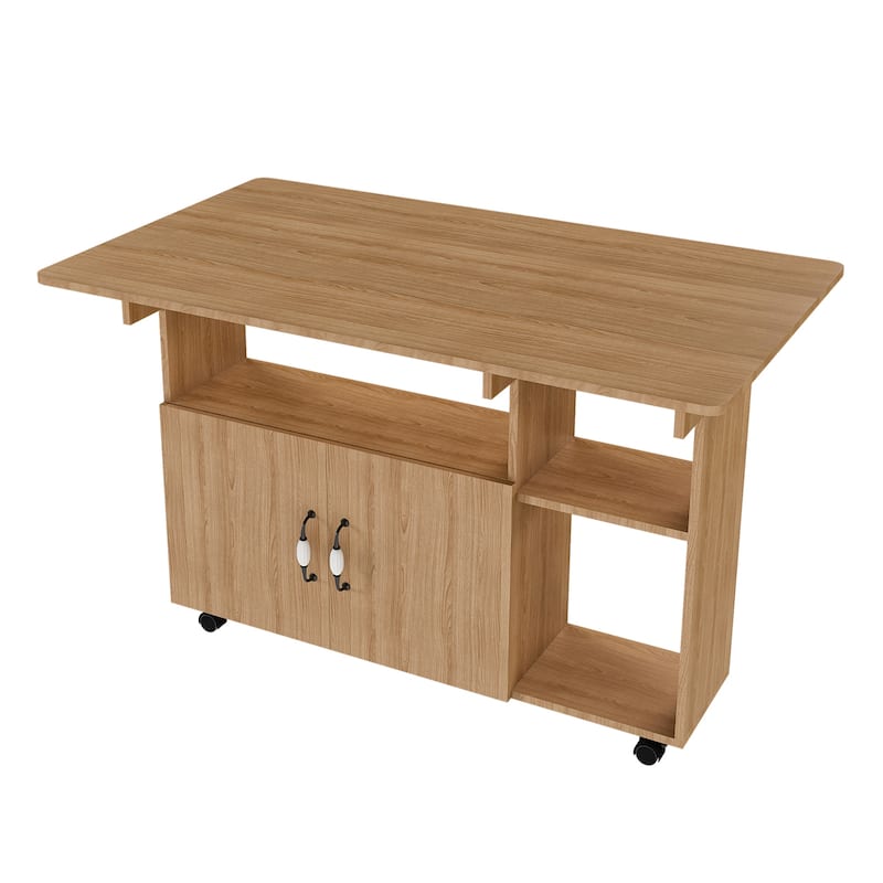Multi-Functional Folding Table Kitchen Island with Storage Shelves and Wheels